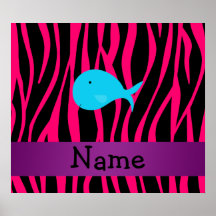 Personalized name turquoise whale pink zebra poster
