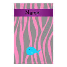 Personalized name turquoise whale pink zebra custom stationery
