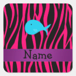Personalized name turquoise whale pink zebra square stickers