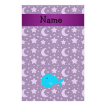 Personalized name turquoise whale purple stars stationery