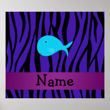 Personalized name turquoise whale purple zebra poster