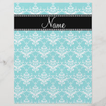 Personalized name turquoise white damask flyers