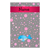 Personalized name whale pink polka dots stationery design