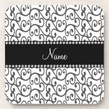 Personalized name white swirls coaster