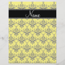 Personalized name Yellow black damask Flyers