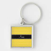 Personalized name yellow chevrons keychain