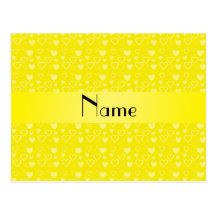 Personalized name yellow hearts post cards