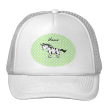 Personalized name zebra green polka dots trucker hats