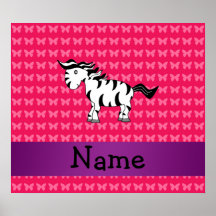 Personalized name zebra pink butterflies print