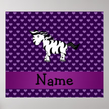Personalized name zebra purple hearts print