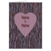 Personalized Names Carved In Tree Card - Pink