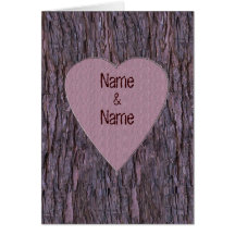 Personalized Names Carved In Tree Card - Pink