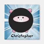 Personalized Ninja Pig on Blue Magnet