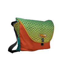 Personalized Orange Yellow & Aqua Zigzag Pattern Messenger Bag