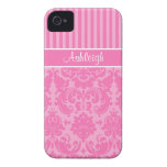 Personalized Pink and White Striped Damask iPhone 4 Case-Mate Case
