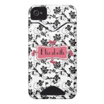 Personalized Pink Black Damask iPhone 4 Case