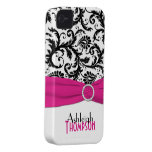 Personalized Pink, Black, White Floral Damask Case-Mate iPhone 4 Cases
