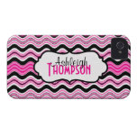 Personalized Pink, Black, White Wavy Stripes iPhone 4 Covers