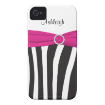 Personalized Pink, Black, White Zebra Striped Case-Mate iPhone 4 Cases