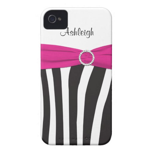 Personalized Pink, Black, White Zebra Striped Case-Mate iPhone 4 Cases