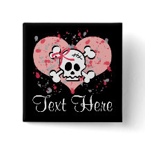 Personalized Pink Bow Skull Button