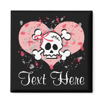 Personalized Pink Bow Skull Magnet
