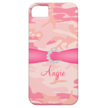 Personalized Pink Camo Diamond Ribbon iPhone Case iPhone 5 Covers