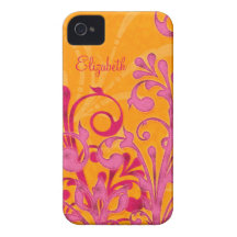 Personalized Pink Orange Floral iPhone 4 Case