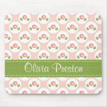 Personalized Pink Rose Polkadot Mouse Pad