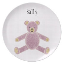 Personalized Pink Teddy Bear Plate For Girls