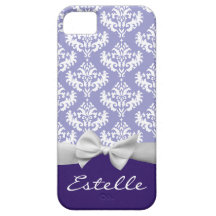 Personalized Purple damask with white ribbon iPhone 5 Case