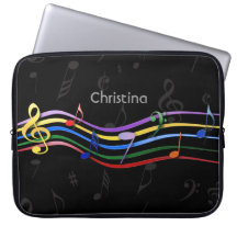Personalized Rainbow Coloured Music Notes Laptop Computer Sleeve