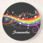 Personalized Rainbow White Music Notes Coaster
