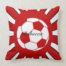 Personalized red and white soccer design pillows