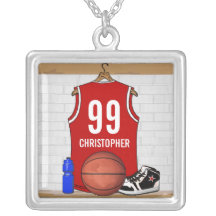Personalized Red Basketball Jersey Custom Jewelry