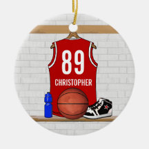 Personalized Red Basketball Jersey Christmas Tree Ornaments