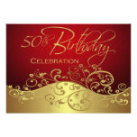 Personalized Red & Gold 50th Birthday Invitations