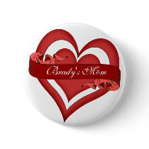 Personalized Red Mom Heart Mother's Day Birthday Button