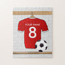 Personalized Red soccer Jersey Jigsaw Puzzles