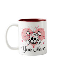 Personalized Skull Mug Pink Bow Heart