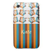 Personalized Striped Orange, Blue, Brown, and Whit iPhone 3 Cover