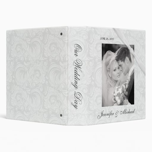 Personalized Wedding Album - White Damask 3 Ring Binders