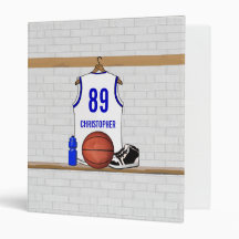 Personalized white Blue Basketball Jersey 3 Ring Binders