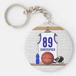 Personalized white Blue Basketball Jersey Key Chains