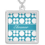 Personalized White Dot Pattern on Bondi Blue Personalized Necklace