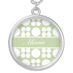 Personalized White Dot Pattern on Sprout Green Personalized Necklace
