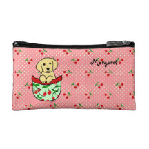Personalized Yellow Lab Puppy in the Pocket Makeup Bags