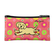 Personalized Yellow Labrador Puppy Floral Cosmetics Bags