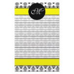 Personalized Yellow & White Damask Lined Monogram Custom Stationery