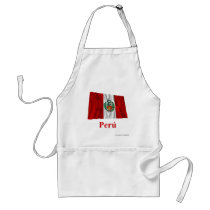 Peru Waving Flag with Name in Spanish Aprons